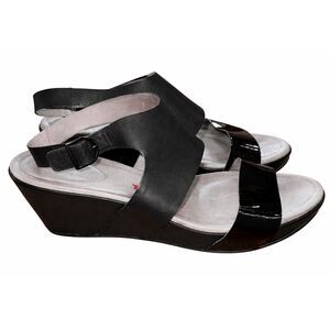 Tsubo Black Leather Platform Wedge Sandals Ankle Strap Comfort Sole Women’s US 9